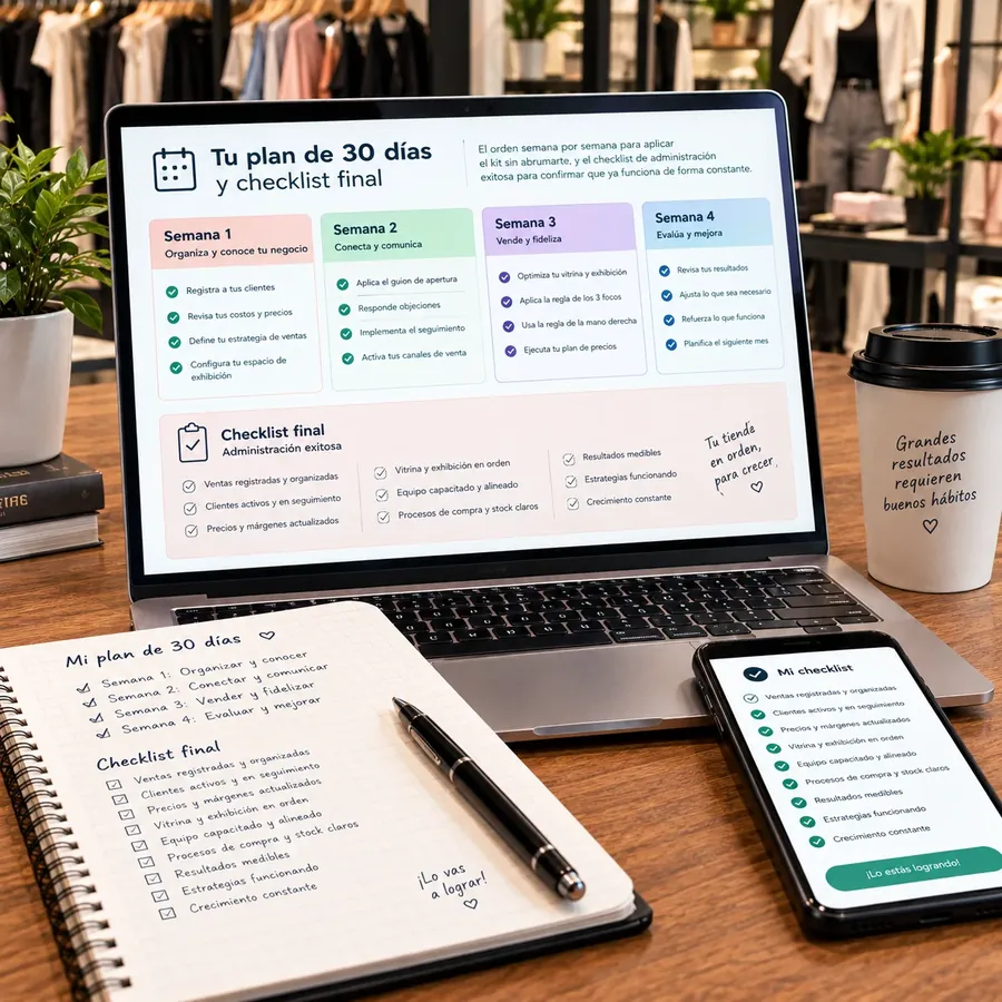 Mockup del material: Tu plan de 30 días y checklist final